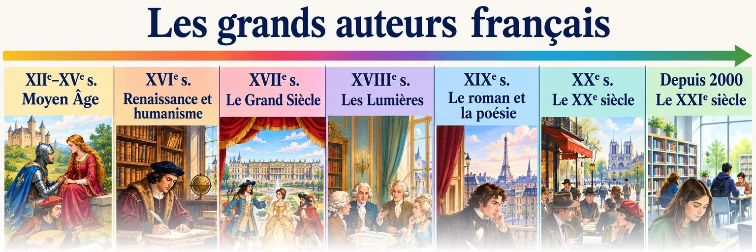 Aperçu partiel des grands auteurs français, estompé avant les repères